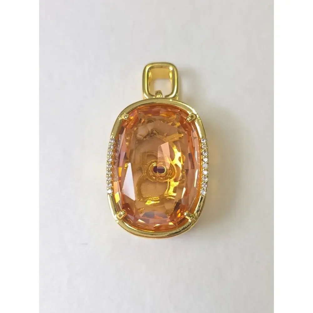 Large Light & Dark Pink Statement Pendant Reversible Floral Filigree Gold Tone
